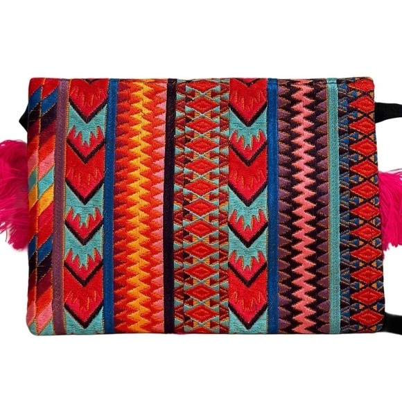 Ethnic Boho Crossbody Bag Handmade Embroidery Tassels Chic Vibrant Colorful NEW - Picture 10 of 16